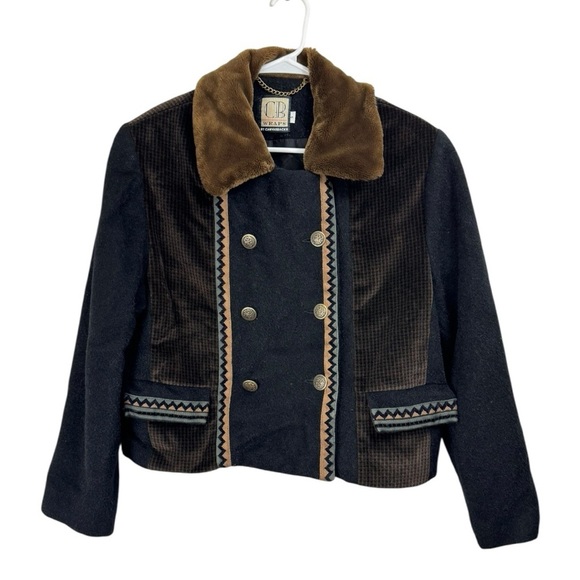 Vintage Jackets & Blazers - Vintage Y2k 90s Size Small Wool Mohair Blend Faux Fur Collar Cropped Blazer